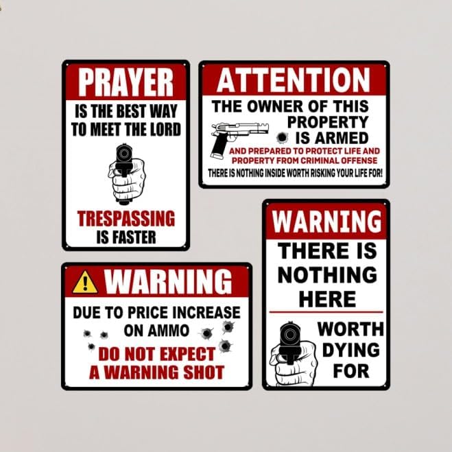 4 Pack Funny No Trespassing Sign Gun Signs No Tresspassing Private Property Metal Tin Signs Warning Signs For Property Warning Signs For Home Funny No Trespassing Signs Private Property 8x12 Inch