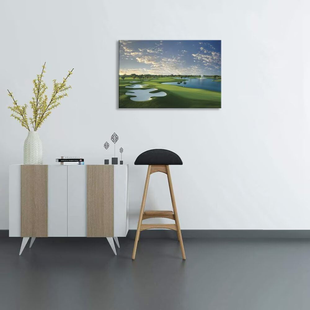 Blue Monster Golf Course Canvas Wall Art for Living Room Bedroom Bathroom Home Decorations Paintings Golf Course Picture Poster Framed Artwork Ready to Hang(12''H x 16''W)