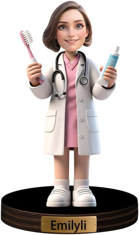 Personalized Doctor Cartoon Figurine Desk Ornament Custom Women Dentist Portrait Desktop Sign Nurse Sculpture Plaque Funny Face Photo Office Decor Gift for Women Doctor Xmas Birthday,03