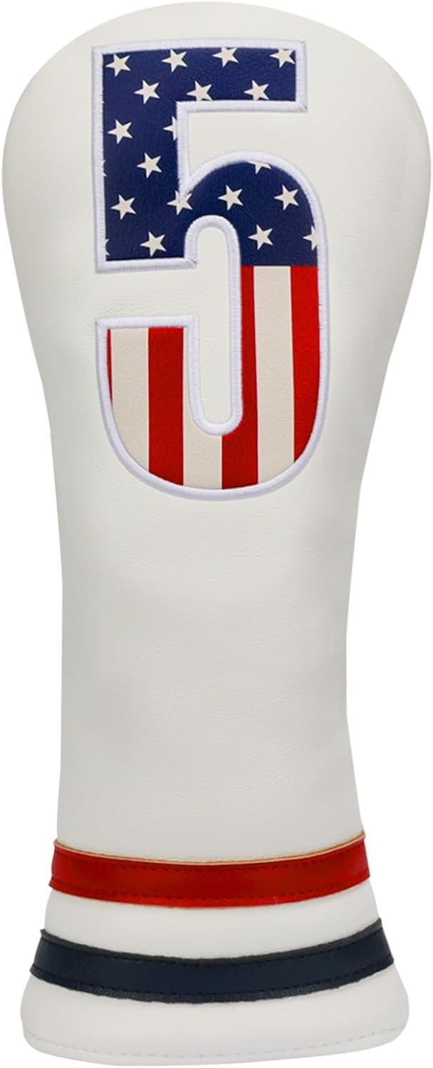 Golf Head Covers, 4pcs or 1pc USA Stars and Stripes Golf Club Covers for Woods and Driver Fairway Hybrid, PU Leather Golf Club Head Covers for Men Women with Interchangeable Tags, Fits Most Golf Clubs