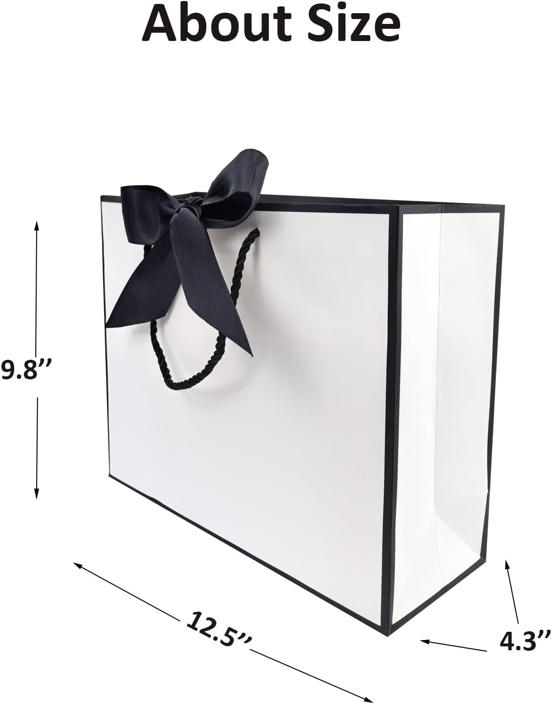TKSBAG 12PCS Gift Bags Medium Size with Handles, 12.5 x 9.8 x 4.3 In White Black Thank You Bags with Bow Ribbon for Wedding, Birthday, bridesmaid, Groomsmen, Party Favors, Thanksgiving, Christmas