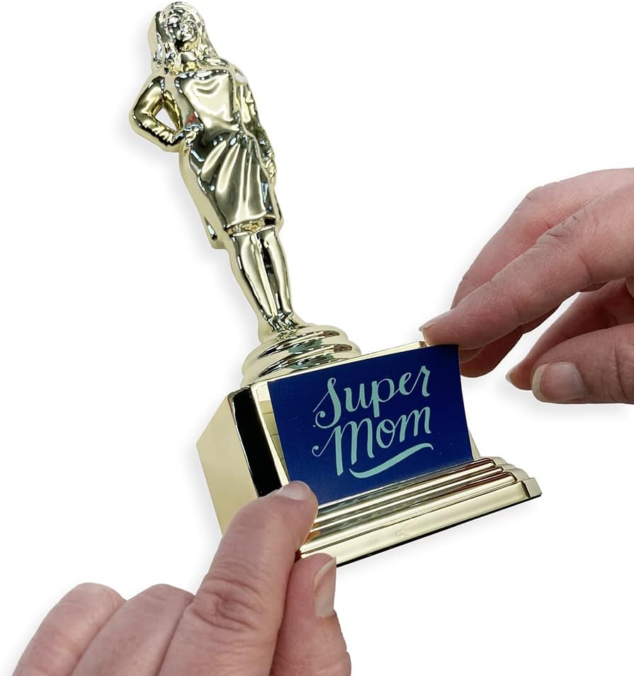 Customizable Super Mom Trophy - Novelty Funny Humor Gift for Mom, Wife, Girlfriend on Birthday or Mothers Day - 8" H x 3.25" W, Award, Celebrations, Party, Reusable