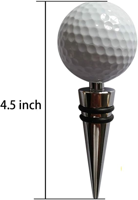 BGMAX Novelty Golf Ball Wine Stoppers, Golf Ball Wine and Beverage Bottle Stoppers, Wine Top Decoration, Ideal gift for wine lover & golf lover, Keeps Wine Fresh Effectively (Longer Silver)