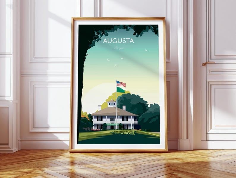 Golf Print Augusta Georgia Clubhouse, Augusta Golf Poster, Vintage Golf Travel Poster, Augusta National Print, Golf Course Wall Art, Masters Tournament Art (Unframed) (9x11)