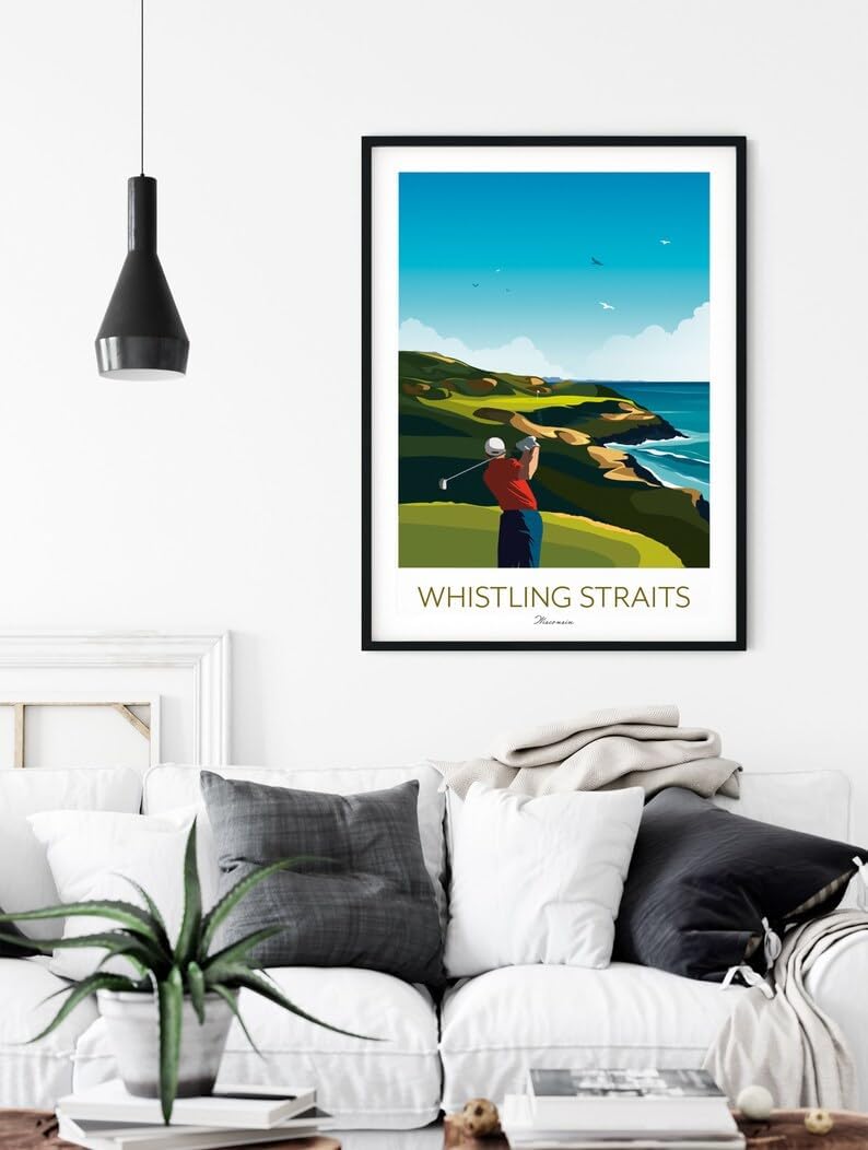 Whistling Straits Golf Print, Wisconsin - Golf Poster, Whistling Straits Golf Poster, Wisconsin Golf Course Print, Golf Art Wall Decor, Coastal Golf Landscape, Golfer Gift (Unframed) (24x36)