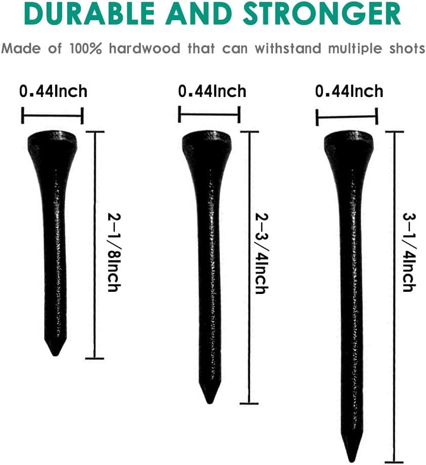 THIODOON Golf Tees Professional Natural Wood Golf Tees Pack of 100, Golfing Tees Multiple Colors Size 3-1/4 inch, 2-3/4 inch or 2-1/8 inch, Tall Golf Tees Bulk Reduce Side Spin and Friction