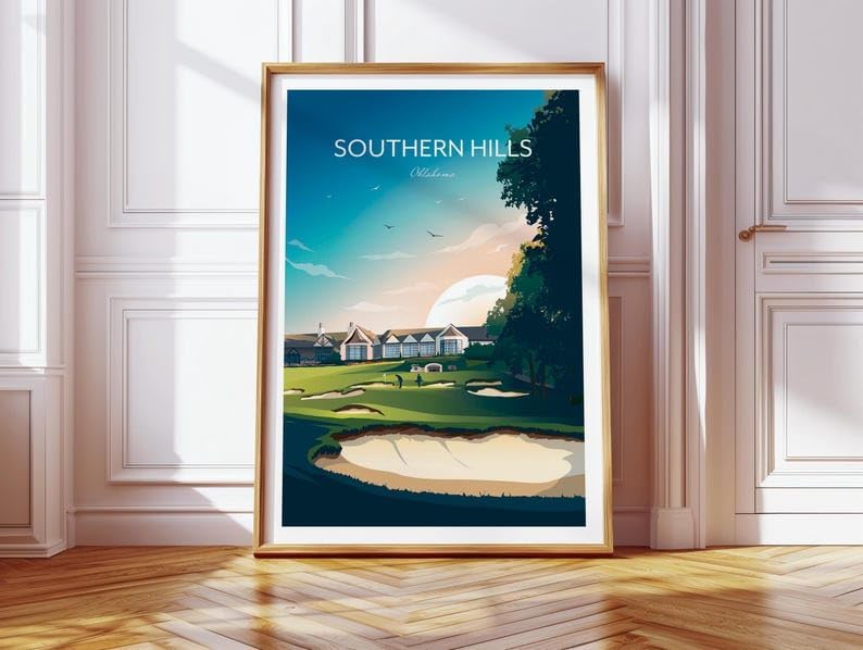 Nationcog Golf Print Southern Hills Country Club - Tulsa, Oklahoma, Southern Hills Golf Poster, Oklahoma Golf Course Art, Vintage Golf Travel Print, Luxury Golf Resort Art (Unframed) (16x24)