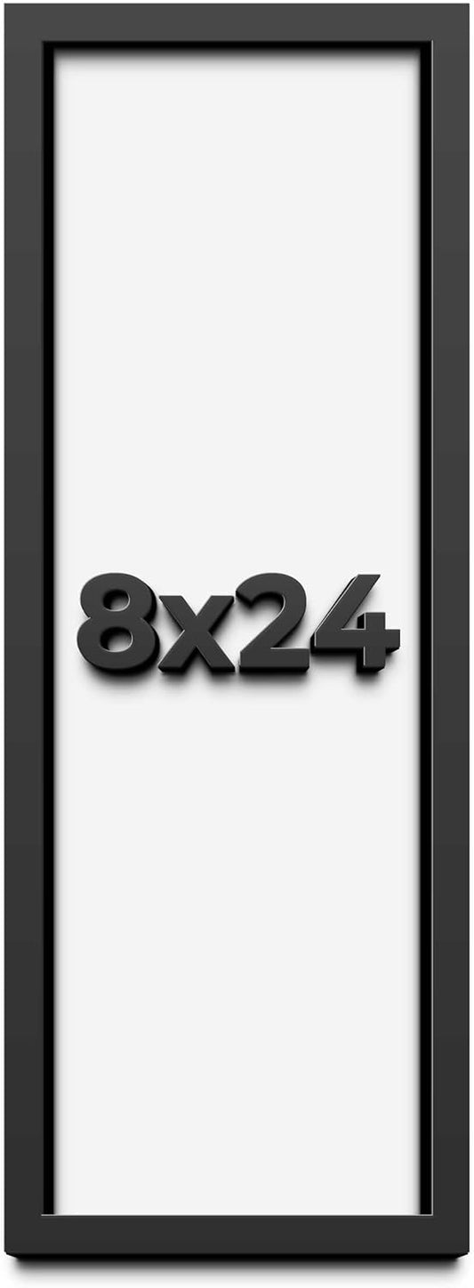 8x24 Shadow Box Black Solid Wood Display Frame with White Acid-Free Backing UV Acrylic & Hanging Hardware - with 3/4" Usable Depth