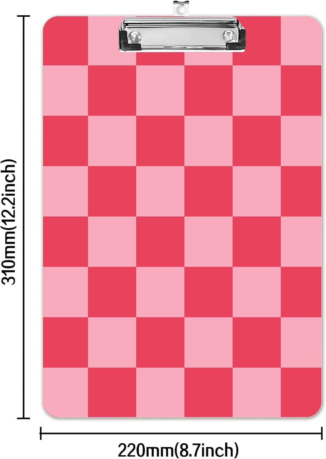 Fashion A4 Clipboard, Standard Letter Size 9" x 12.5", Decorative Wooden Clipboard with Low Profile Metal Clip for Office, School, Teachers, and Students, Light Red Plaid