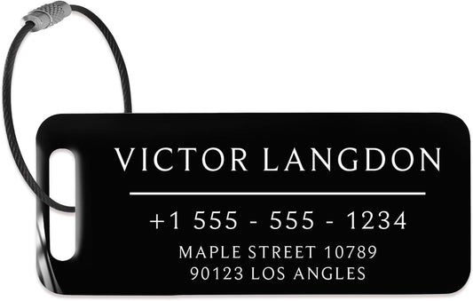 Personalized Luggage Tags for Suitcases - Stainless Steel Custom Luggage Tags for Backpacks & Bags, Sturdy, Waterproof & Heavy Duty (Black / 3" x 1.25")