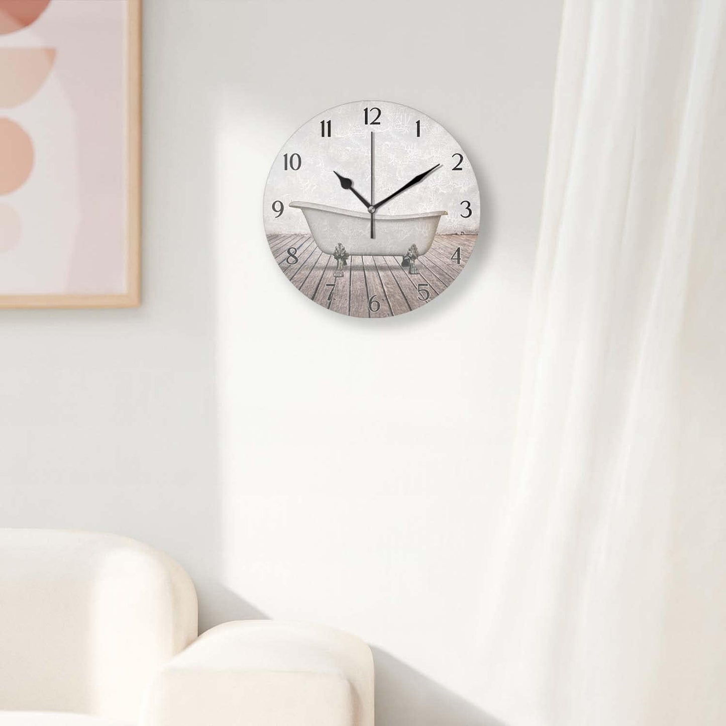 Battery Operated Wall Clocks 12 Inch,Bathroom Bathtubs,Silent Home Decor for Bathroom,Living Room,Bedroom