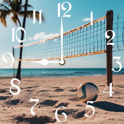 Volleyball Square Clock Silent No Ti.ck Battery Powered Home Decor 10inch Wooden Wall Clock for Living Room Kitchen Bathroom Farmhouse