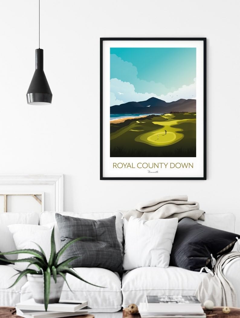 Nationcog Golf Print Ireland - Royal County Down - Links Course, Royal County Down Poster, Newcastle Golf Course Print, Golf Wall Art, Scenic Golf Landscape, Golfer Gift (Unframed) (20x30)