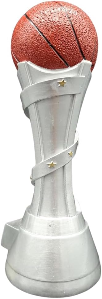 Victory Premium Basketball Trophy – Silver Design with Gold Star Accents and Realistic Ball – Free Custom Engraving Recognition Award for Players Coaches Teams MVPs and Championships