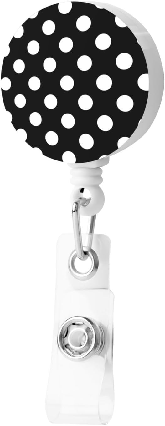 Black White Polka Dot Badge Reels Retractable Badge Holder with Clip for Id Name Tag Office Worker Student Teacher Nurse Doctor