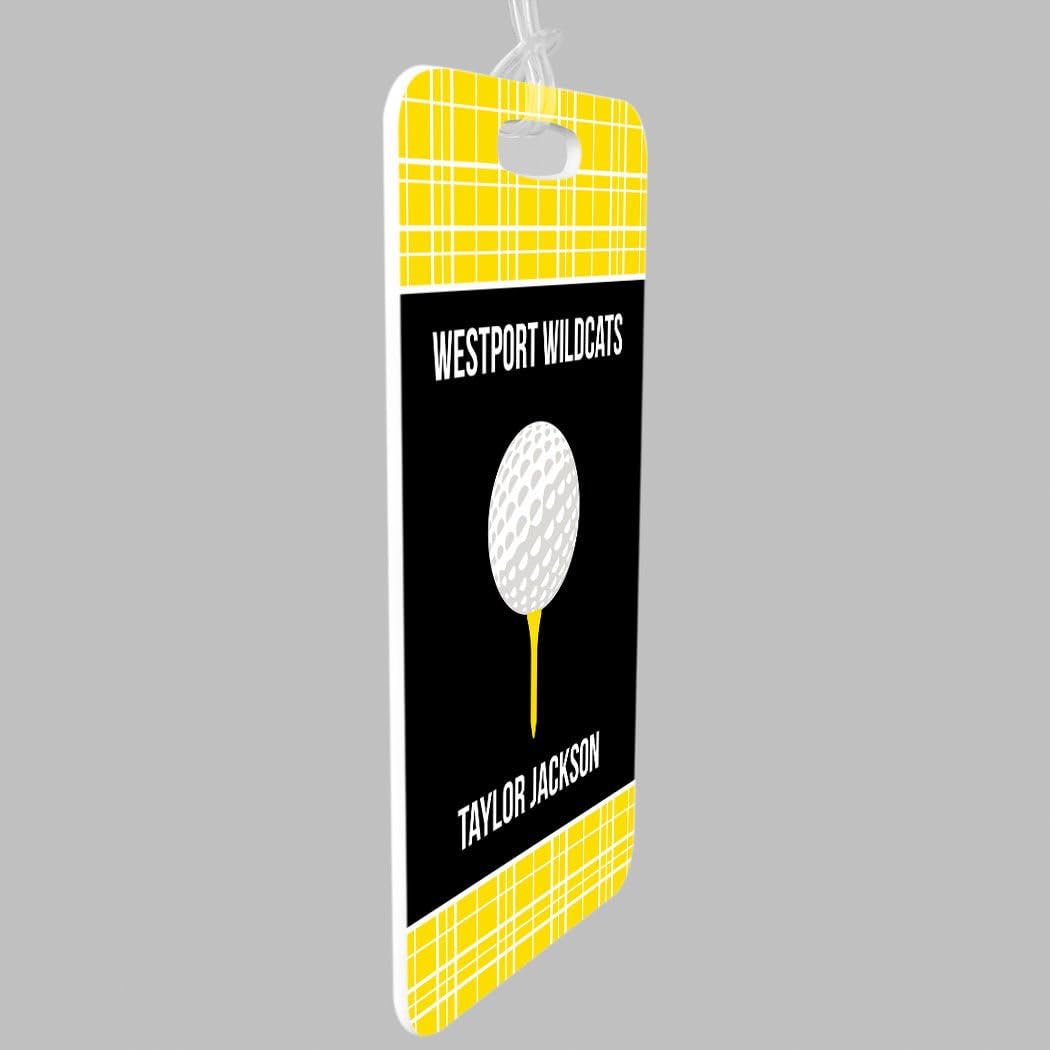 ChalkTalkSPORTS Golf Luggage & Bag Tag | Personalized Team with Golf Ball | Standard Lines on Back | Large | Yellow/Black