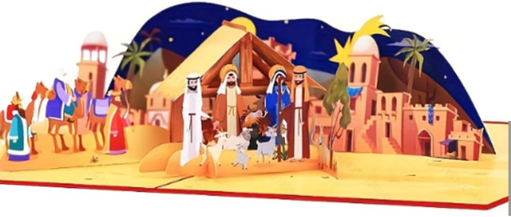 3D pop-up greeting card, hollowed out paper carving design,3D Desert Town Greeting Card - Sand Dune Town 3D Card Exotic Theme Paper Card suitable for sending greeting cards to him/her on special holidays - with envelope and blank label(Desert Town)