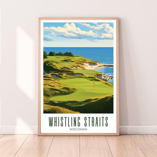 Nationcog Whistling Straits Golf Wall Art Poster, Wisconsin Lakefront Course Print for Home or Office, Vintage Coastal Decor, Golf Gift for Dad, Husband, or Sports Lovers (Unframed) (27x40)