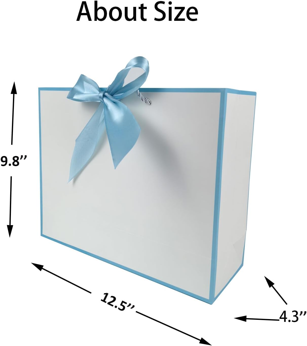 TKSBAG 12PCS Gift Bags Medium Size with Handles, 12.5 x 9.8 x 4.3 In Light Blue Thank You Bags with Bow Ribbon for Wedding, Birthday, bridesmaid, Baby Shower, Party Favors, Thanksgiving, Christmas