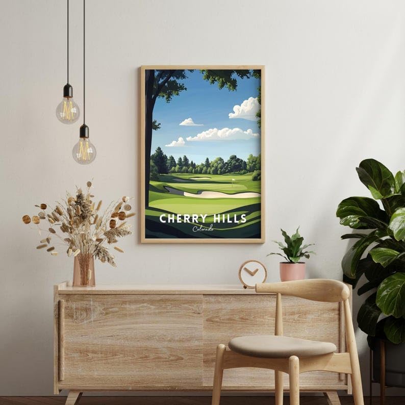 Nationcog Cherry Hills Golf Wall Art, Colorado Vintage Course Print for Living Room or Teen Bedroom, Scenic Sports Decor, Thoughtful Gift for Dad, Husband, or Golf Fans (Unframed) (24x36)