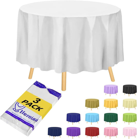 Brand Round White Plastic 84" Disposable Tablecloth (3 Pack), Party & Event Decorative Cover