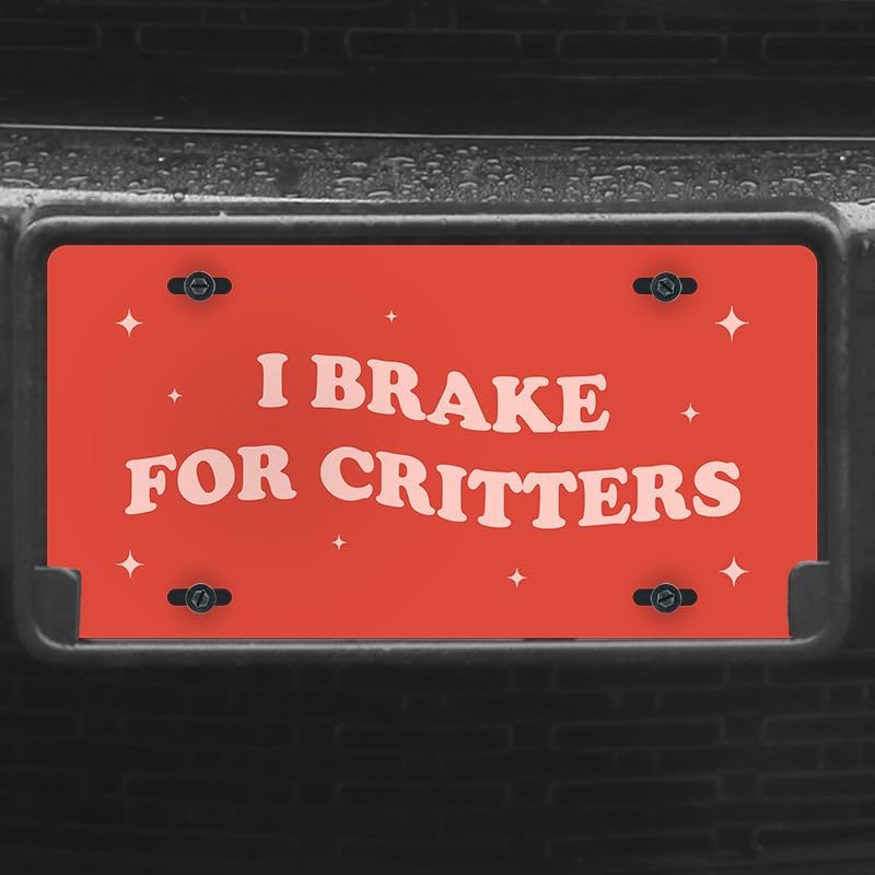 Unique Vanity License Plates | 16 Individual Designs | 3 Sizes (Automobile, Golf Cart, Motorcycle/Bike) | Made in U.S.A. | Custom Car Tags (I Brake for Critters, Standard (12" x 6"))