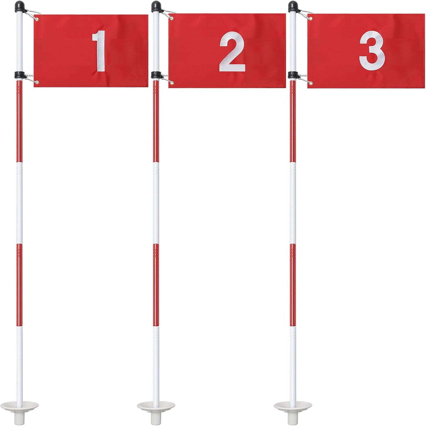 Golf Flagstick, 6 Ft Golf Hole Flags for Putting Green, Double Sided Golf Pin Flag for Yard with 5-Section Pole and Ball Retriever, 3 Pack (Number1/2/3)