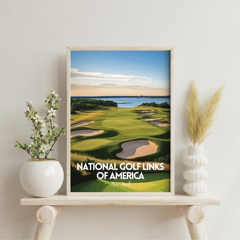 National Golf Links of America Wall Art, New York Coastal Course Poster for Office or Living Room, Vintage Golf Decor, Golf Gift for Dad, Husband, or Sports Lovers (Unframed) (24x36)
