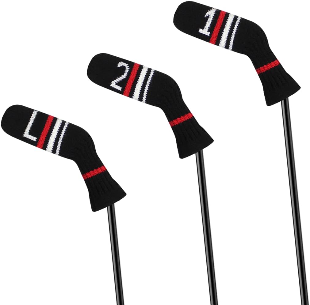 Scott Edward 1/7/10 Pcs Knitted Golf Club Head Covers for Irons Wedge Cuteness and Basically Socks Shape Washable Golf Club Head Protector on Red/Blue Warning Style