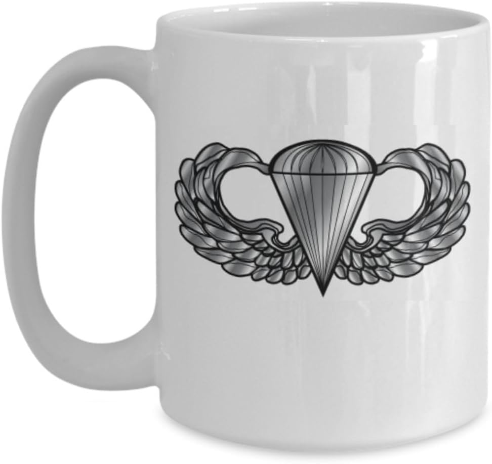 U.S. Army Airborne Coffee Mug - Parachutist Badge - Paratrooper Wings (White, 15oz)