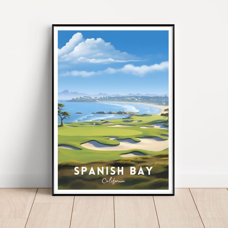 Nationcog Spanish Bay Golf Poster, Vintage California Travel Wall Art Print, Retro Coastal Links Artwork, Classic Golf Decor Gift for Enthusiasts (Unframed) (24x36)