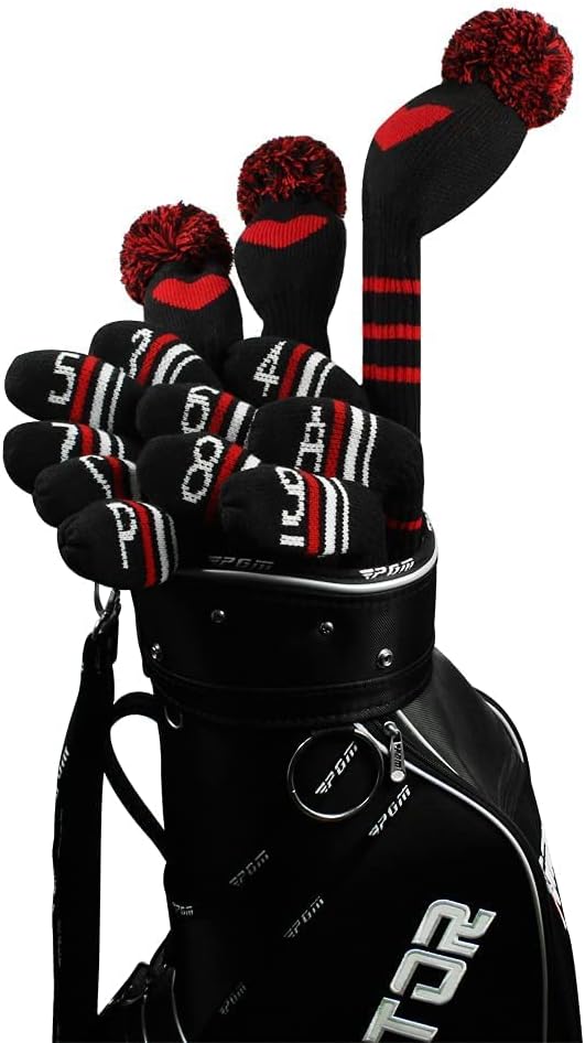 Scott Edward 1/7/10 Pcs Knitted Golf Club Head Covers for Irons Wedge Cuteness and Basically Socks Shape Washable Golf Club Head Protector on Red/Blue Warning Style