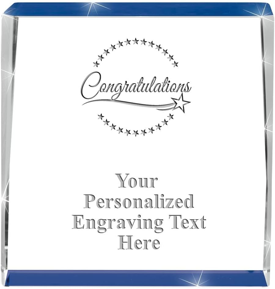 Crown Awards Customizable Crystal Trophy, 4" Engraved Blue Spotlight Crystal Award