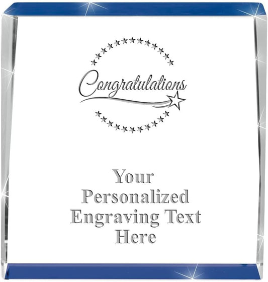 Crown Awards Customizable Crystal Trophy, 4" Engraved Blue Spotlight Crystal Award