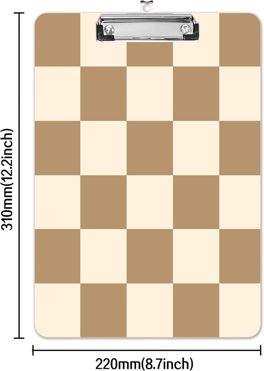 Fashion A4 Clipboard, Standard Letter Size 9" x 12.5", Decorative Wooden Clipboard with Low Profile Metal Clip for Office, School, Teachers, and Students, Coffee Checkered