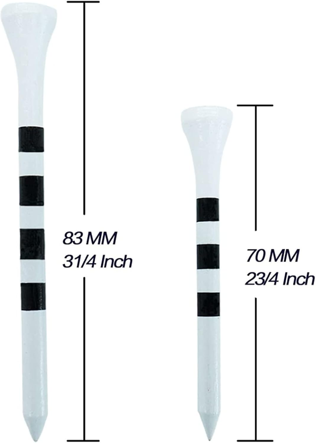 FINGER TEN Golf Tees Wood 3 1/4 2 3/4 Inch Wooden Bamboo 50/120 Count, Durable Biodegradable Colored Bulk Tee 70mm 83mm
