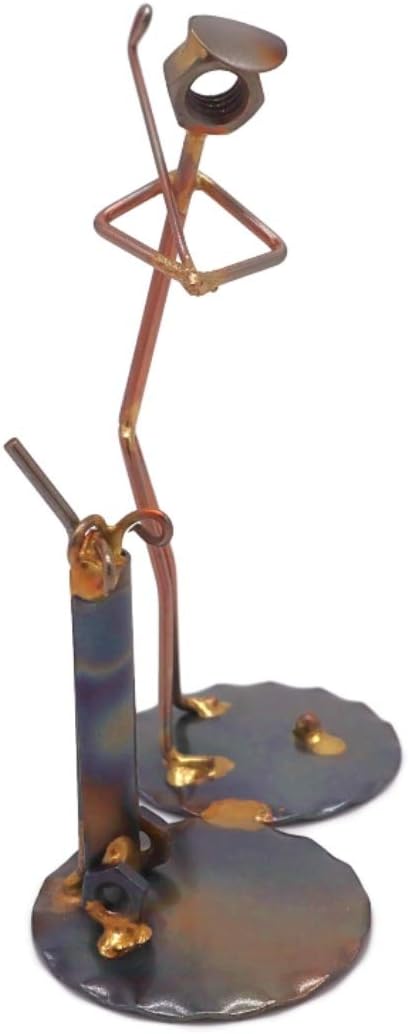Golf Backswing Man with Clubs Collectible Handmade Metal Art Figurine, Desk Accessories, Trophy, Boss Gift, Office Décor, Business Professional, Golfing