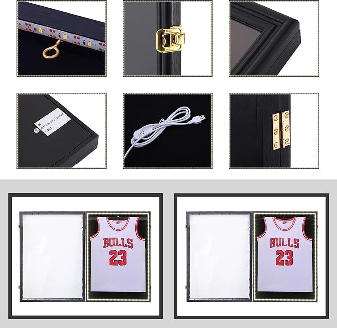 Nice C Jersey Frame Display Case with Lights, Jersey Shadow Box Display Cases, Football Jersey Display Case with LED, 98% UV Protection, Valet Pinboard, Acrylic, Basketball (LED 4 Pack)