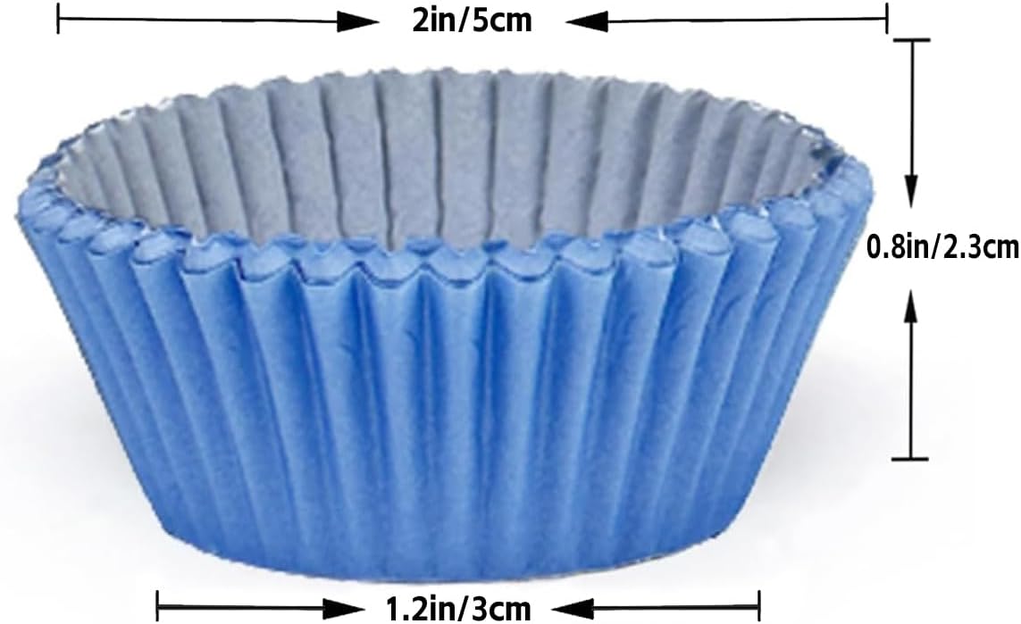 qiqee Mini 300-Count Cupcake Liners Cupcake Cups Food Grade 6 Solid Blue Colors Cupcake Papers Baking Cups Cupcake Wrappers (Mini Size)