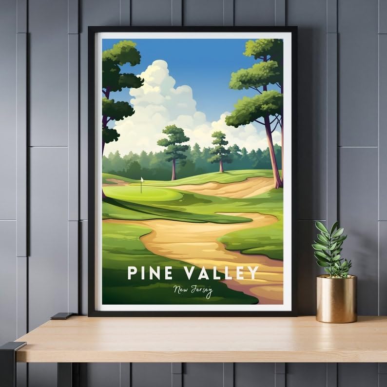 Nationcog Pine Valley Golf Poster, Vintage New Jersey Wall Art Print, Retro Golf Course Landscape Decor, Classic Sports Artwork for Home or Office (Unframed) (24x36)