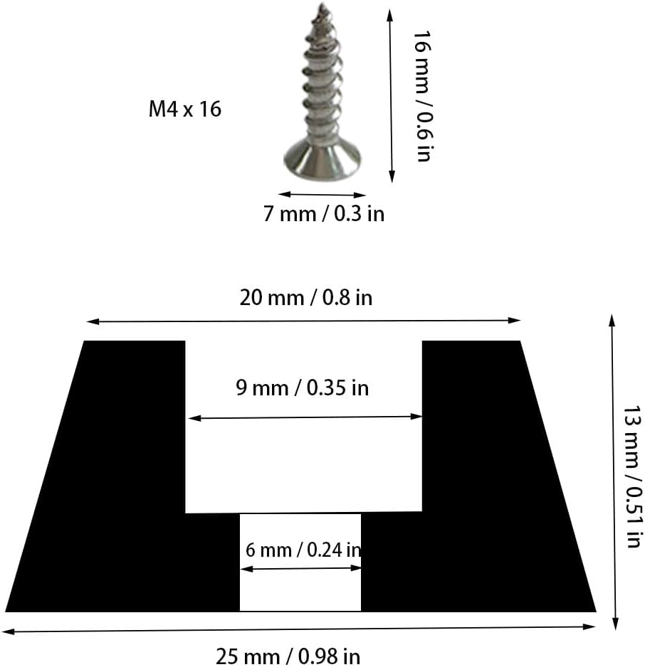 20 PCS Black Rubber Feet with Stainless Screws, Non Slip Rubber Bumper for Cutting Board (0.51" H x 1" D)