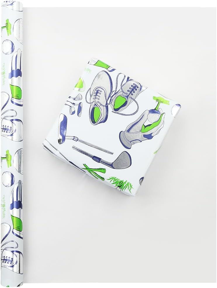 Lets go Golfing Golf Ball Holographic Aluminized Foil Wrapping Paper - 1 Mini Roll 17 X 10 ft Per roll 14.1 sq.ft.ttl - For Dad Men Golfer Boys Girls Birthday Sports Club Happy Father's Day Gift Wrap