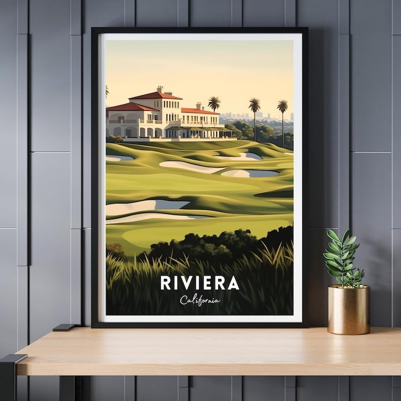 Nationcog Riviera Golf Poster, Vintage California Travel Style Wall Art Print, Retro Scenic Golf Artwork, Classic Decor for Office, Man Cave or Home (Unframed) (16x24)