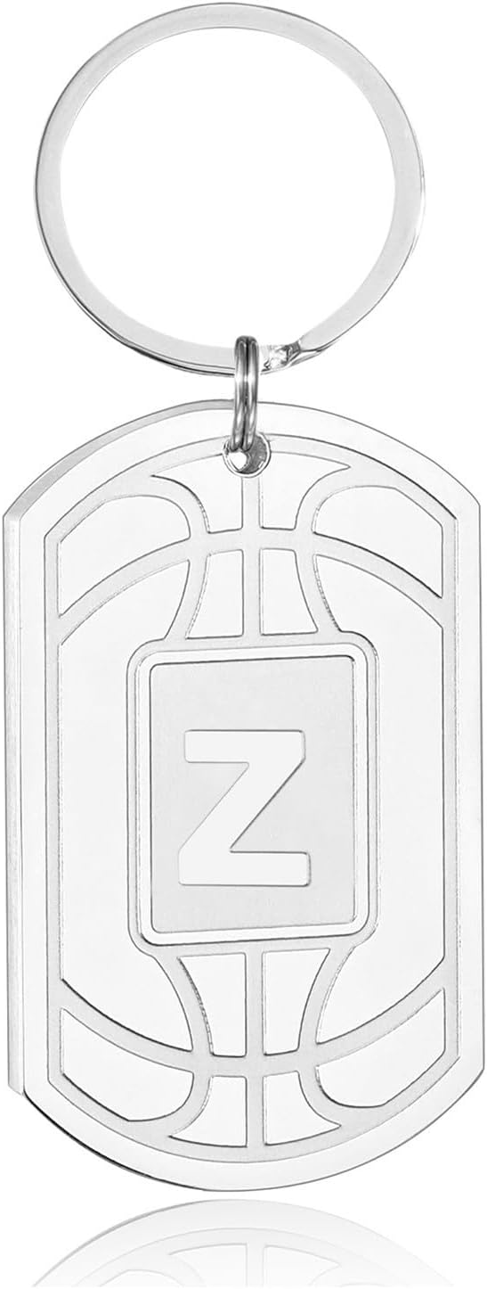 Initial Keychain Gifts for Men,Basketball Dog Tag Mens Keychains for Men Him Dad