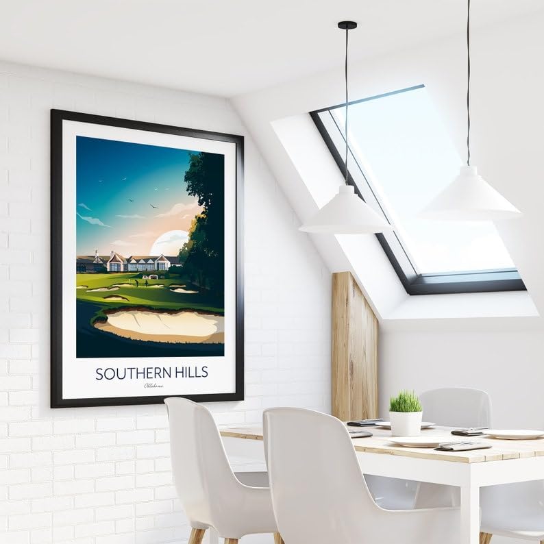 Southern Hills Country Club Golf Print - Tulsa; Oklahoma; Southern Hills PGA Championship Artwork; Golf Course Sunset Illustration (Unframed) (9x11)