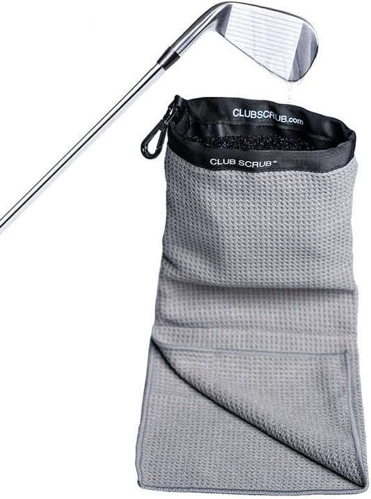 Club Scrub Towel Pro, Golf Club and Ball Cleaning Pouch with Attached Towel, Waterproof Exterior, Clean Face Technology Liner, Machine Washable, Cleans Club Grooves, Waffle-Weave Microfiber