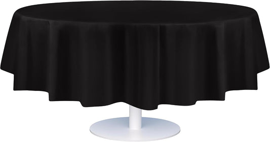 Grandipity 12 Pack Premium Disposable Plastic Tablecloth 84" Inch Decorative Round Table Cover - Black