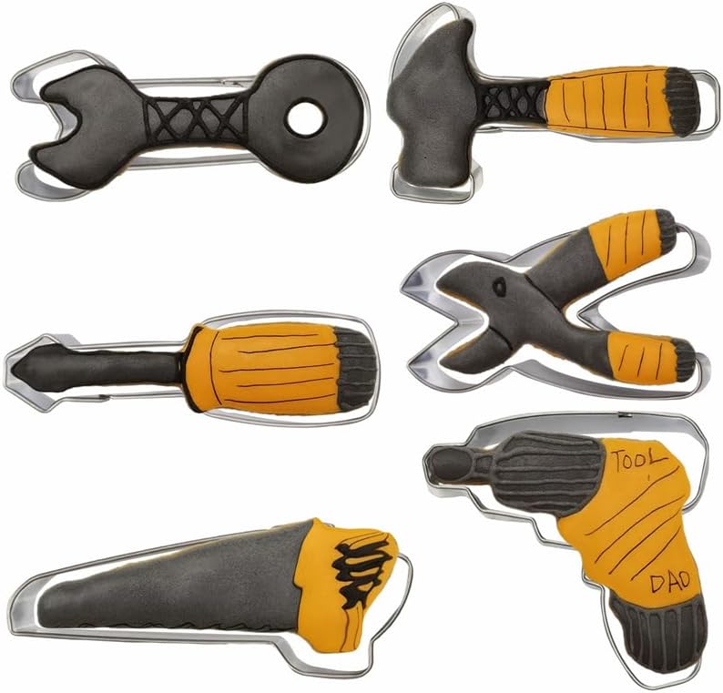 Mini Construction Tools Cookie Cutters Set of 6 pcs, Stainless Steel Mini Hardware Tools Series Shaped Fondant Baking Molds For Father's Day
