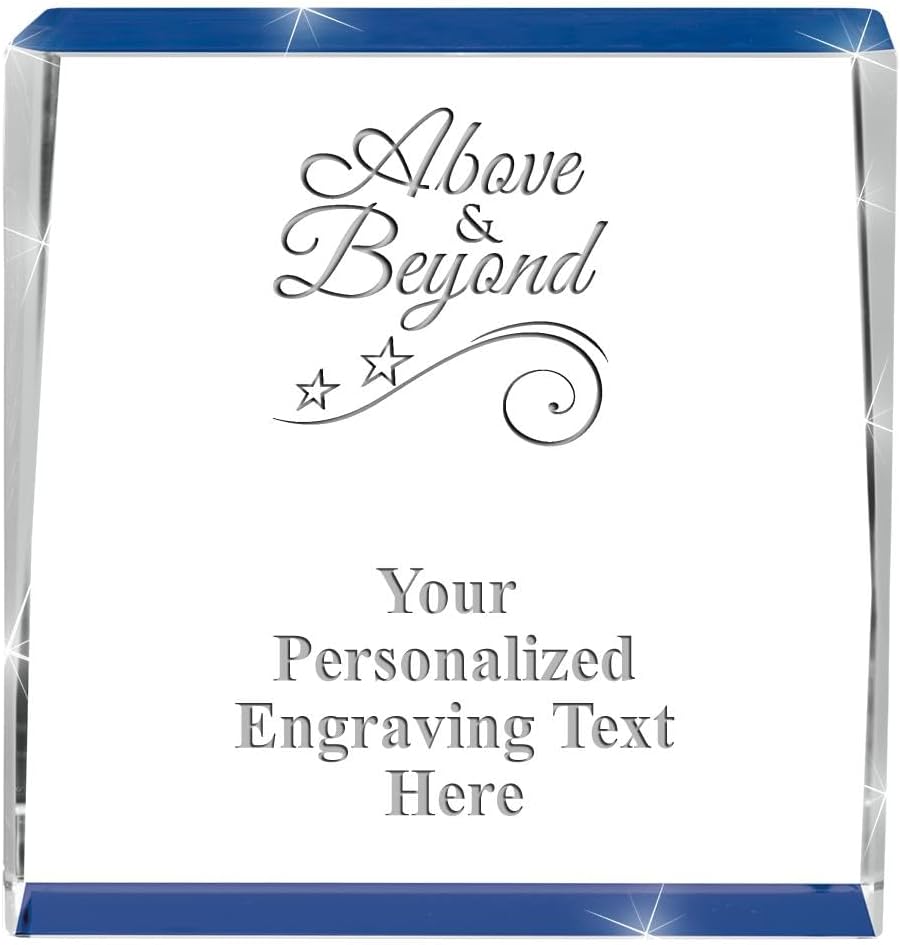 Crown Awards Customizable Crystal Trophy, 4" Engraved Blue Spotlight Crystal Award