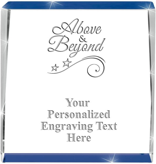 Crown Awards Customizable Crystal Trophy, 4" Engraved Blue Spotlight Crystal Award